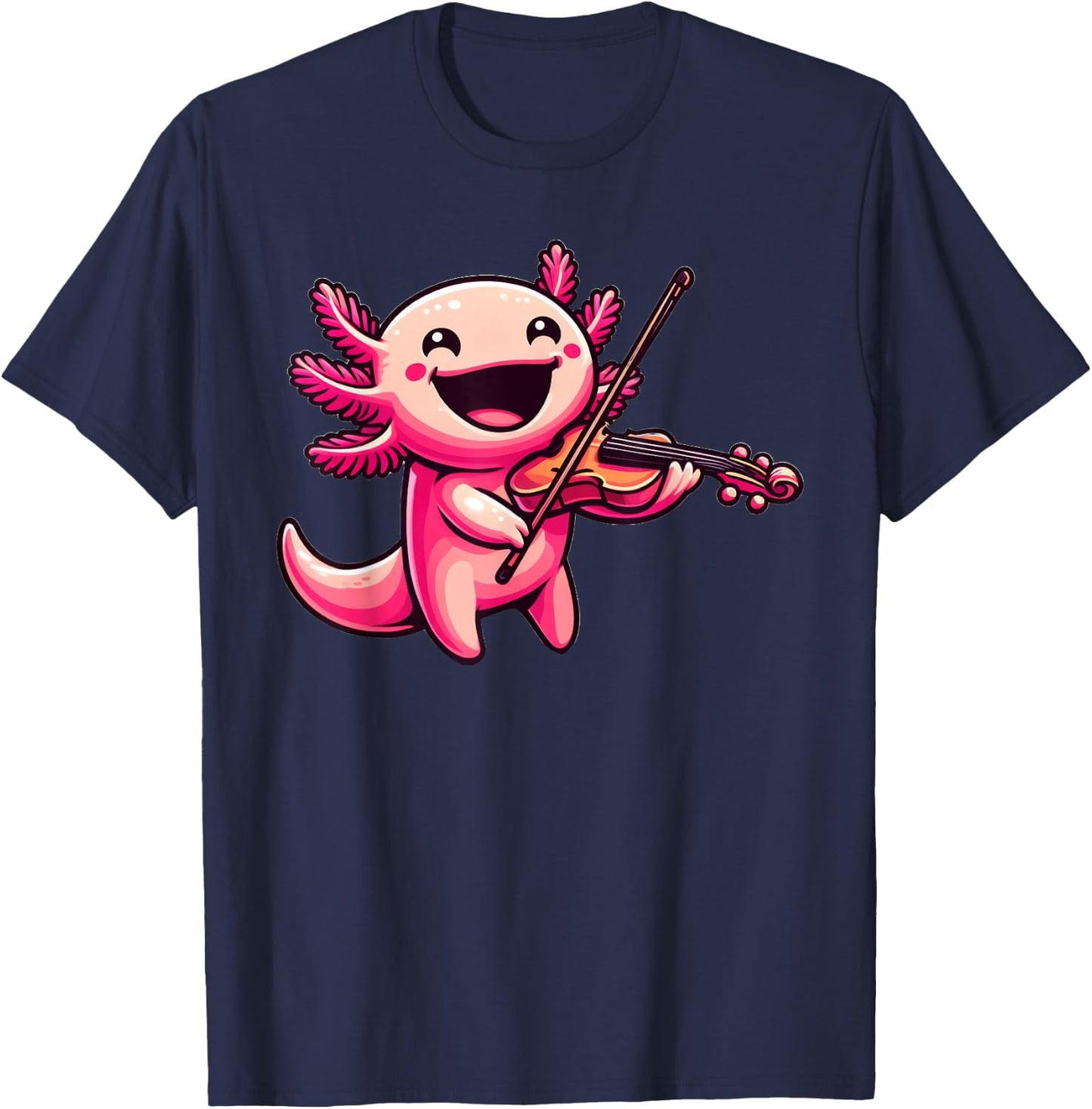 Axolotl Playing Violin Axolotls Musician Music T-Shirt - T-Shirt | Navy