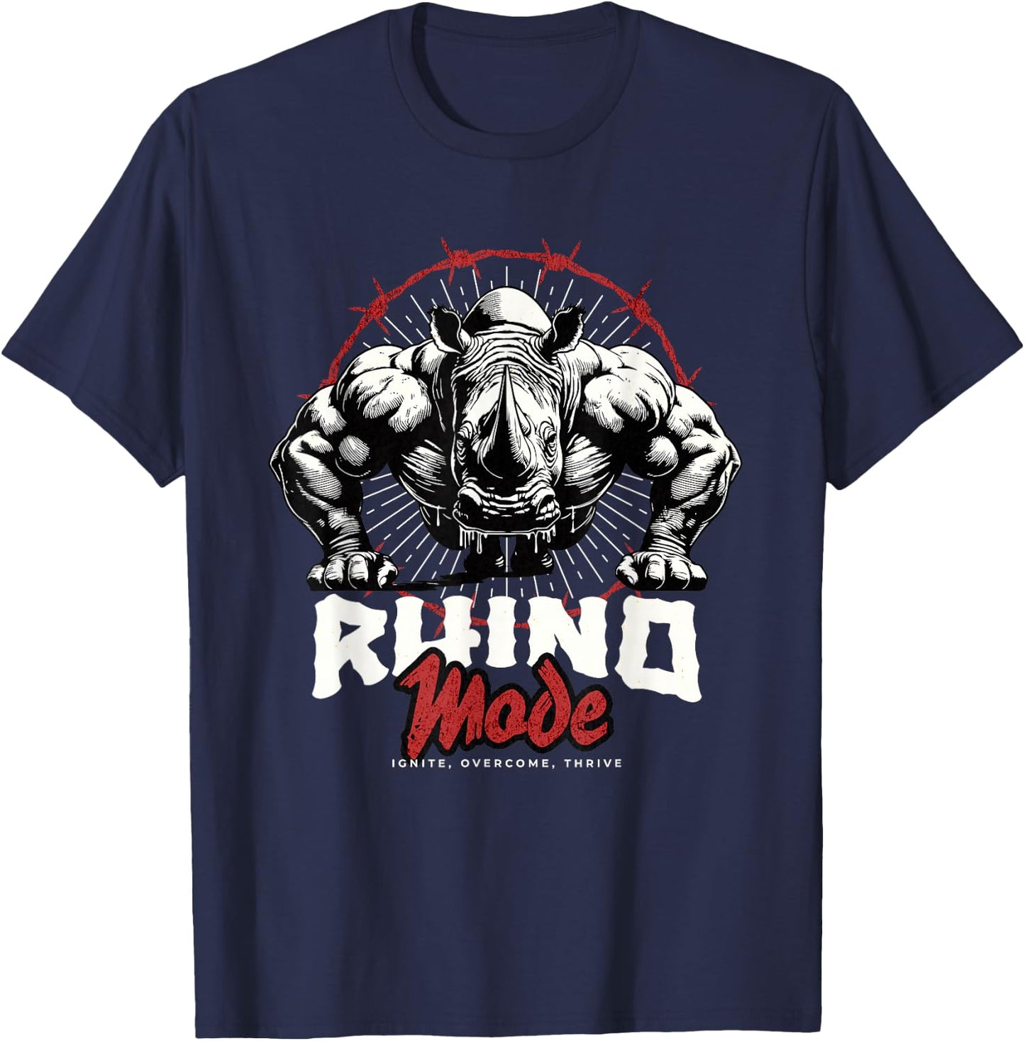 Rhino Mode Pushup Rhino Gym Workout Motivation T-Shirt - T-Shirt | Navy