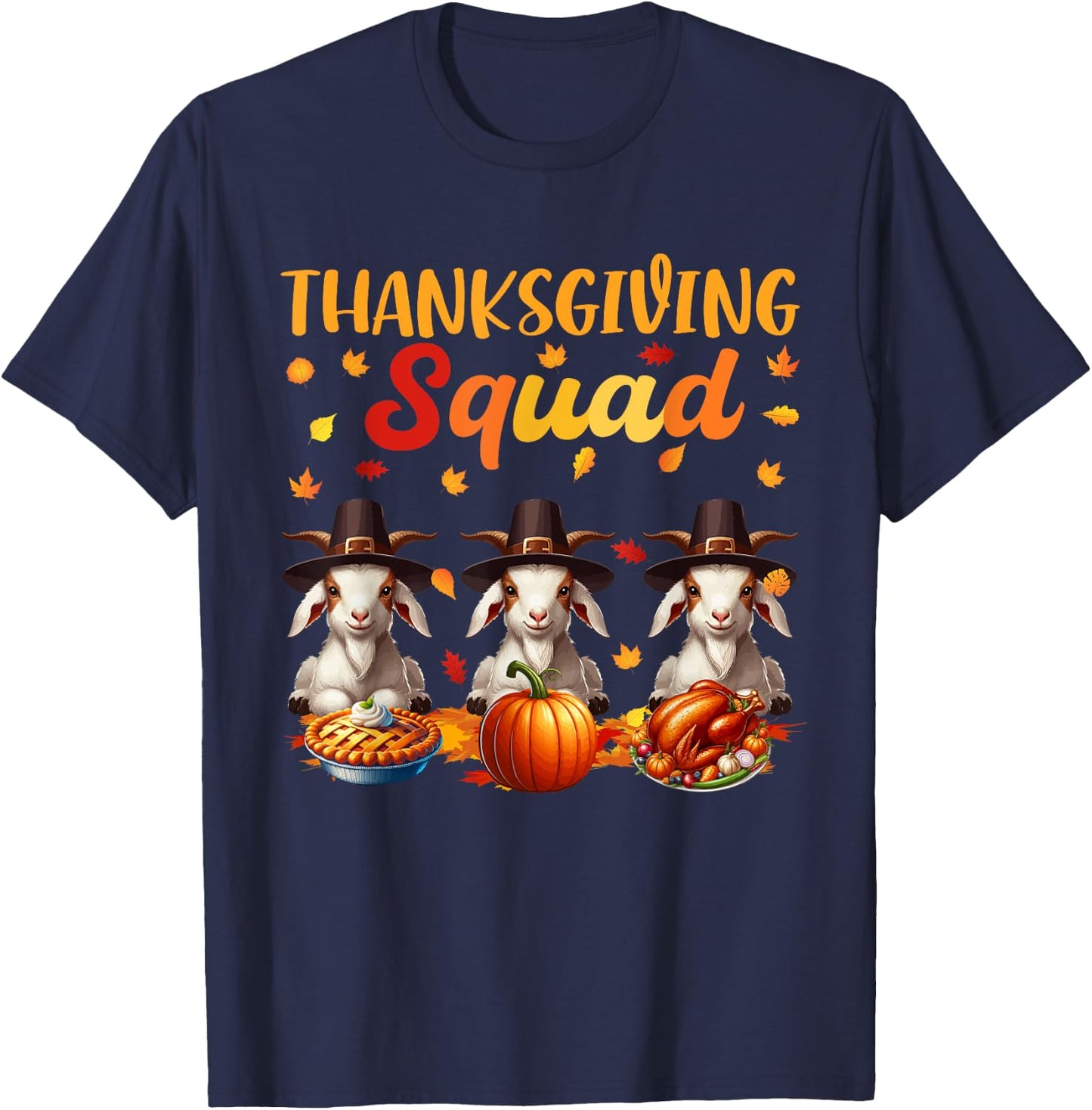 Thanksgiving Squad Three Cute Goats Costume Autumn Farmer T-Shirt - T-Shirt | Navy