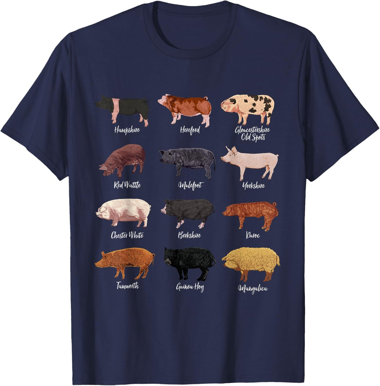 Schweine Zeichnungen - Schweinerassen T-Shirt - T-Shirt | Navy