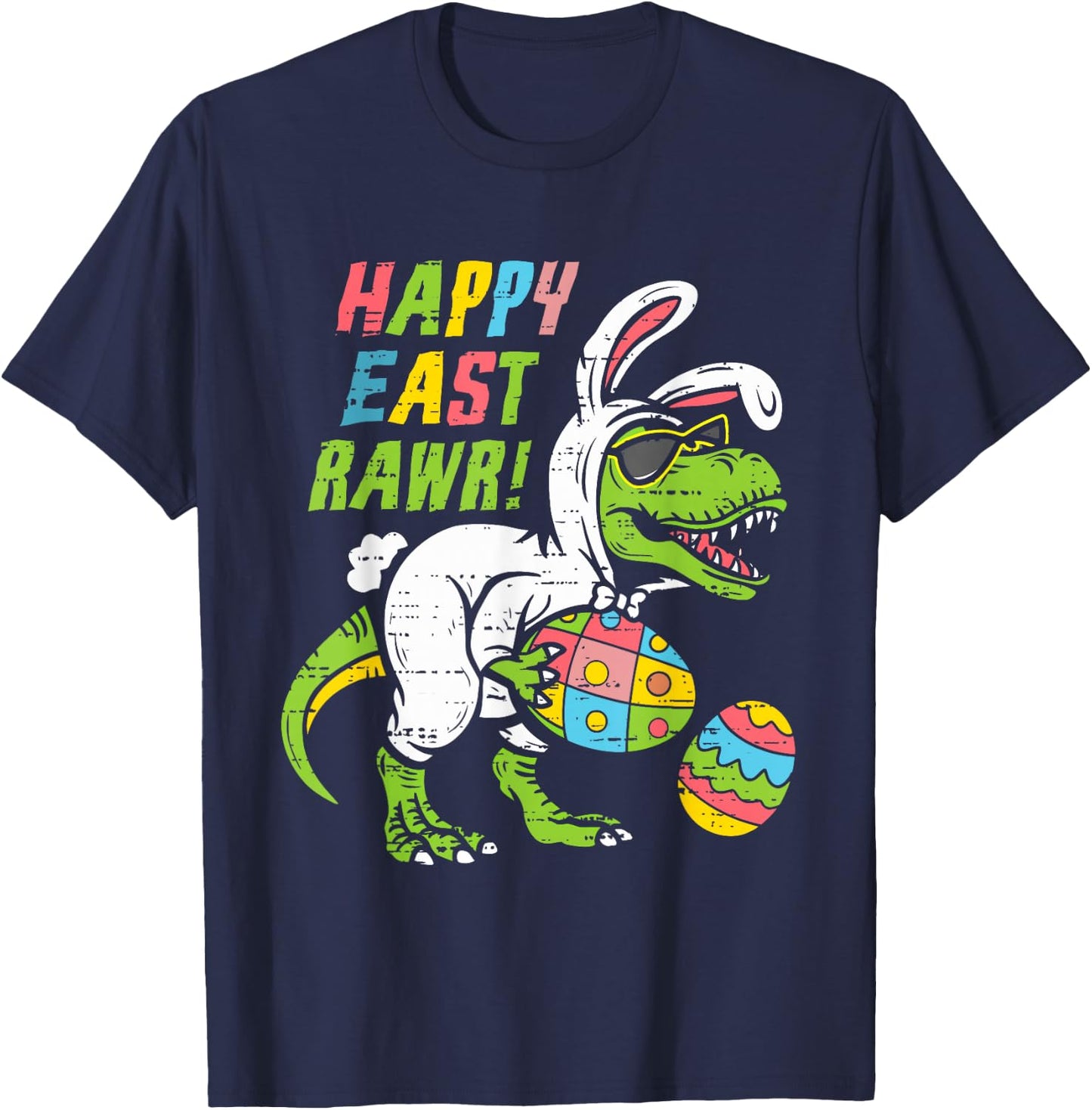 Boys Easter Day Funny Happy Eastrawr Dinosaur T Rex Dino Kid T-Shirt - T-Shirt | Navy