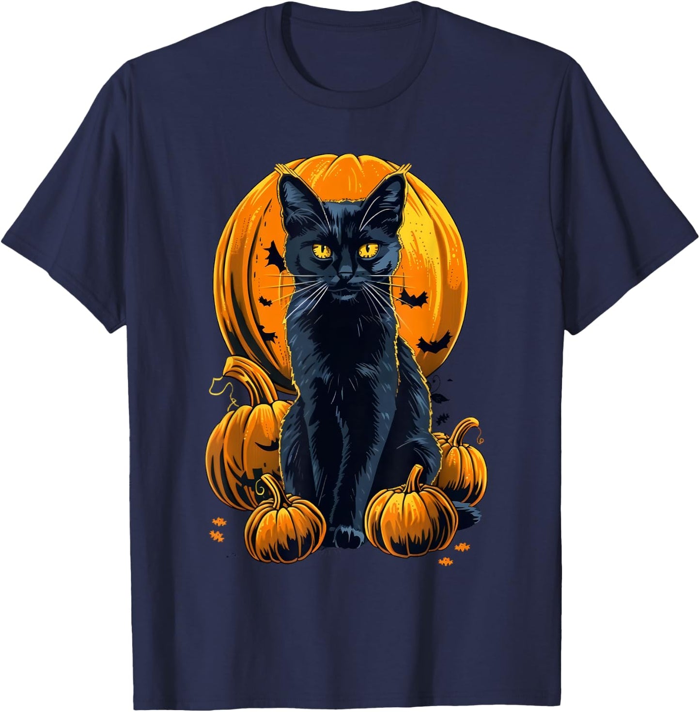Retro Black Cat Halloween Pumpkin Costume Men Kids T-Shirt - T-Shirt | Navy