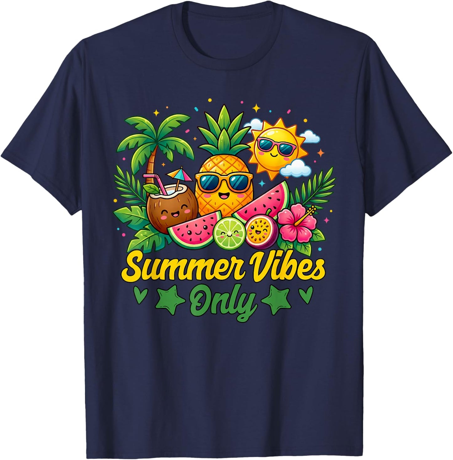 Cute Summer Vibes Tropical Fruits Summer Vibes Only T-Shirt - T-Shirt | Navy
