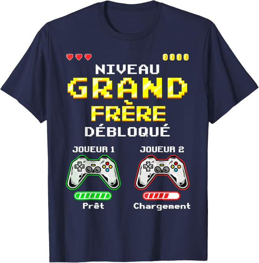 Big Brother Level Unlocked Gamer, Soon Future Big Brother , Black, S T-Shirt - T-Shirt | Navy