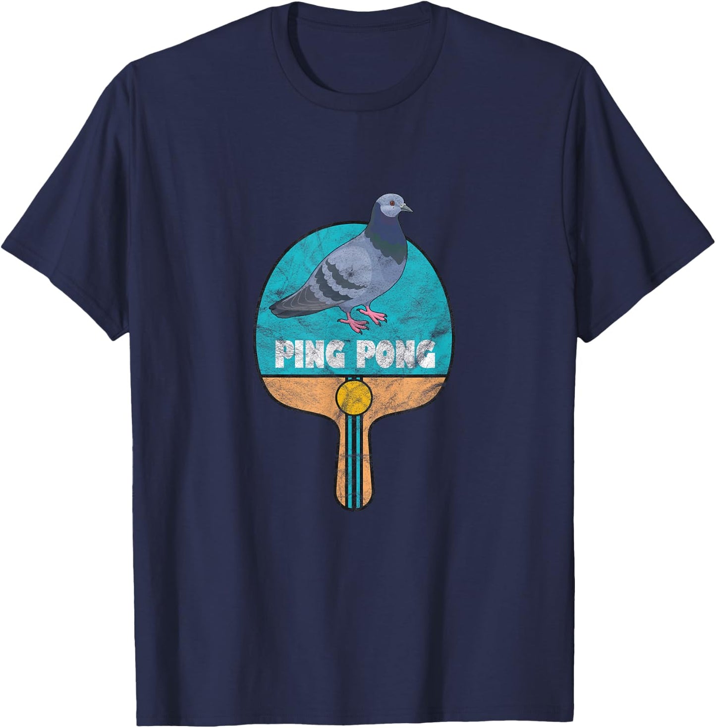 Ping Pong Paddle Pigeon Table Tennis Distressed T-Shirt - T-Shirt | Navy