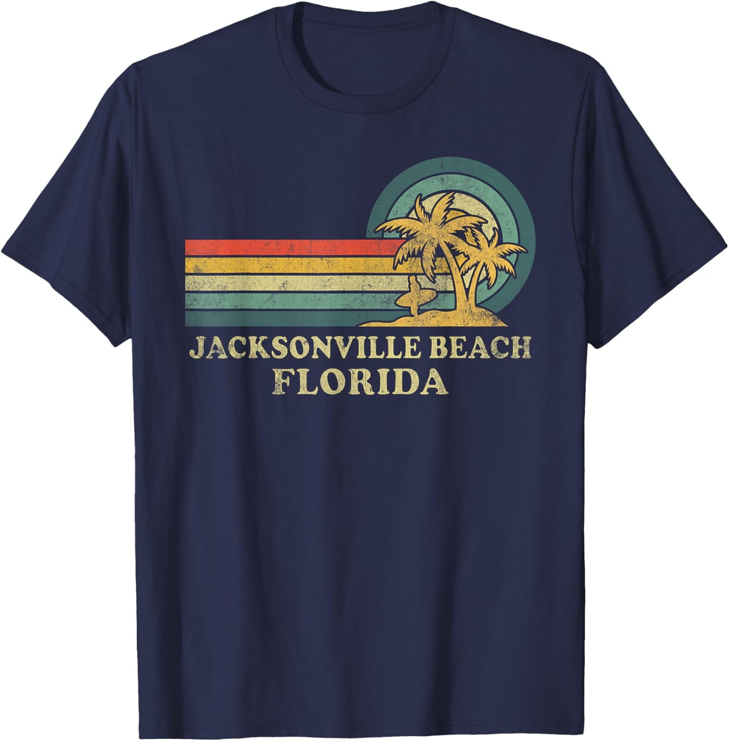 Jacksonville Beach Florida Family Vacation Vintage Palm Tree T-Shirt - T-Shirt | Navy