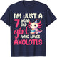 I'm Just A 7 Year Old Girl Who Loves Axolotls. 7th Birthday T-Shirt - T-Shirt | Navy