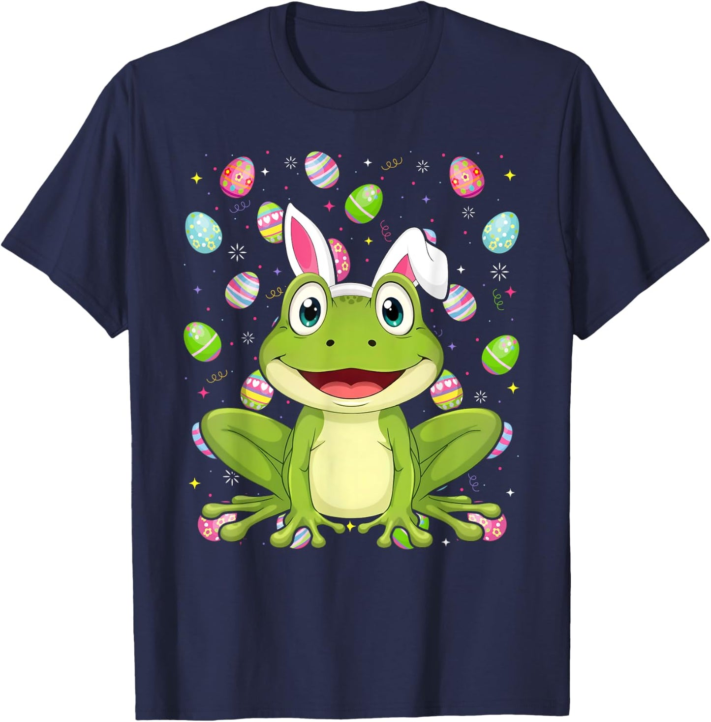 Frog Happy Easter Egg Hunt Bunny Ear Frog Easter T-Shirt - T-Shirt | Navy