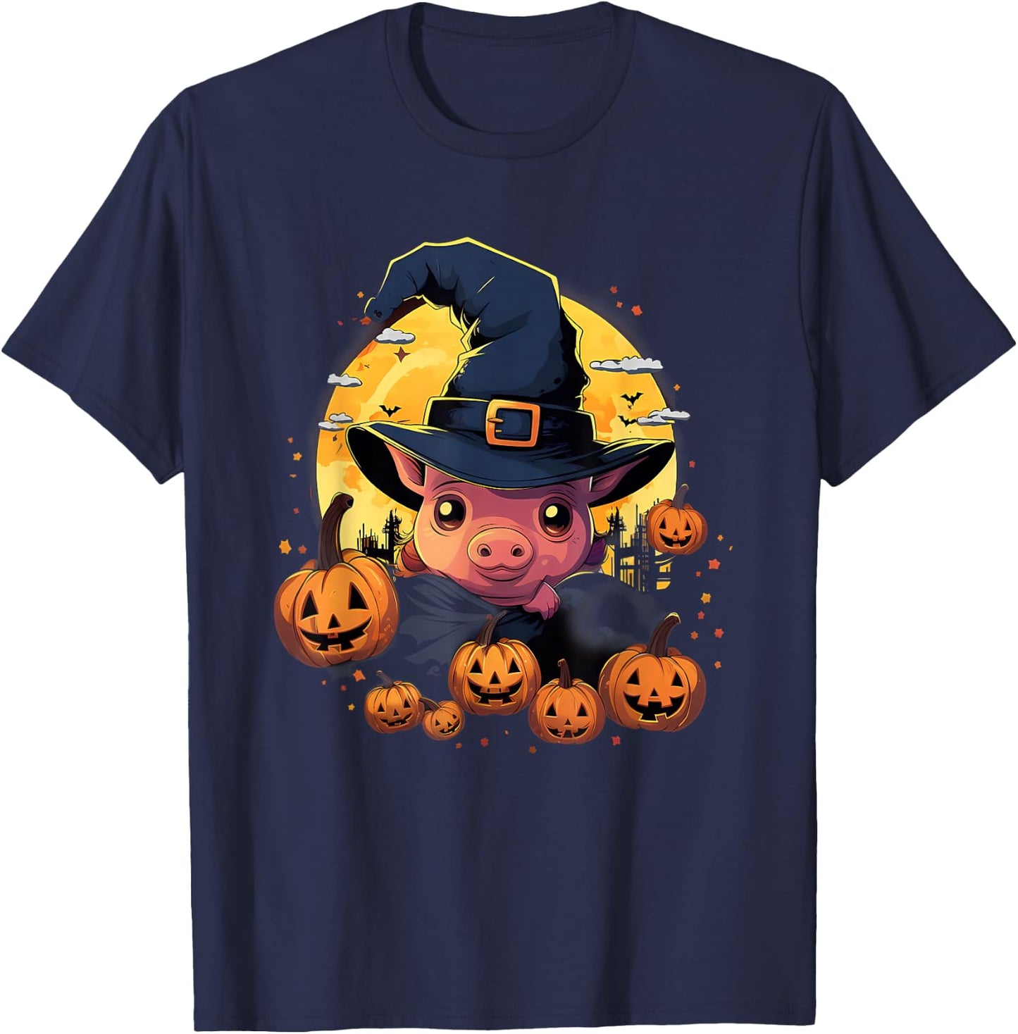 Spooky Pig Witch Halloween T-Shirt - T-Shirt | Navy