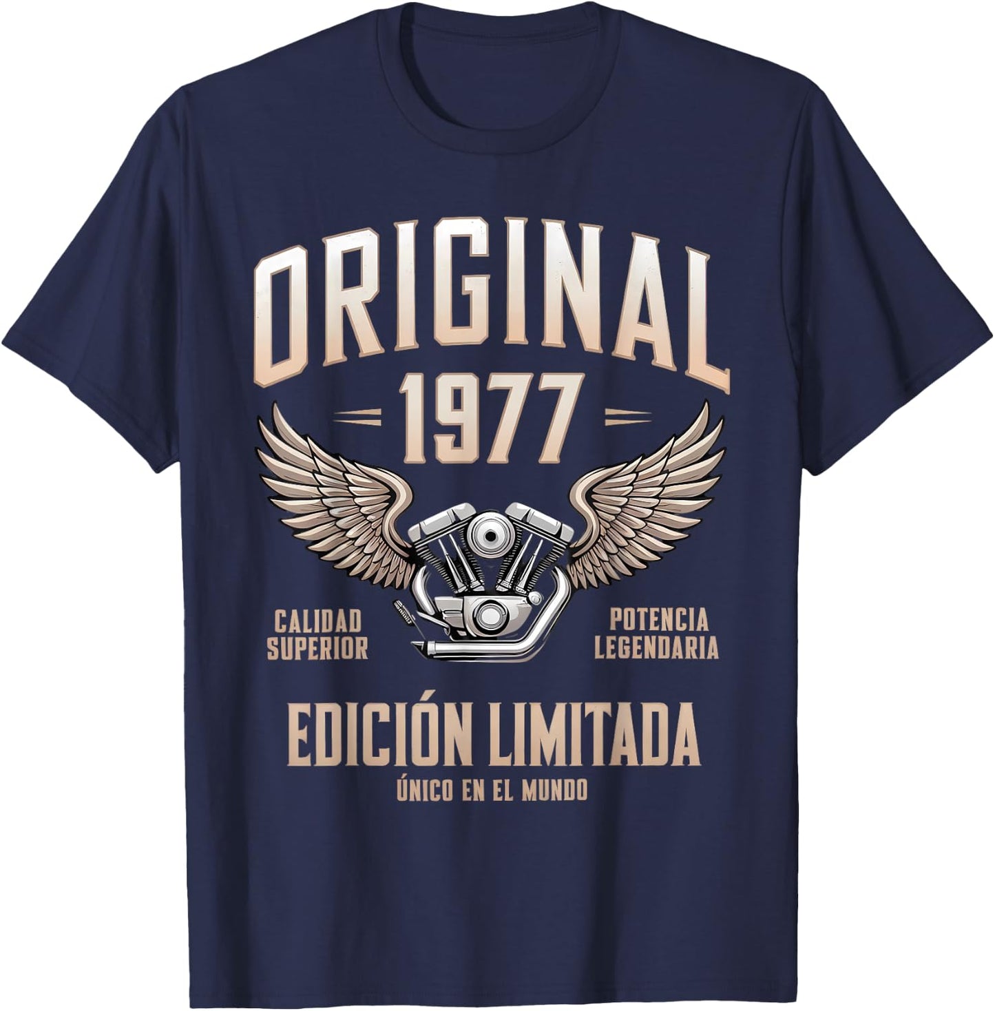 Original 1977 Spanish Birthday Motorcycle Cumpleaños Español T-Shirt - T-Shirt | Navy