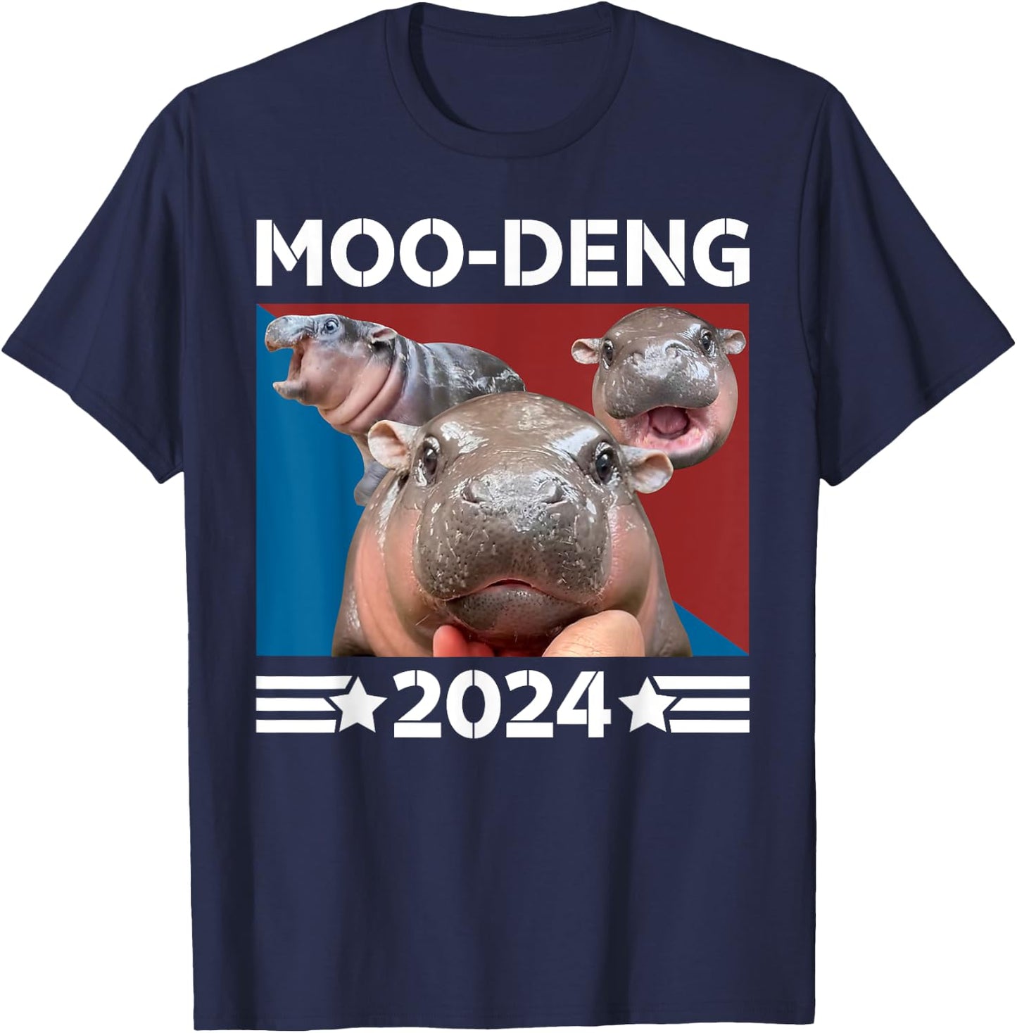 Moo-deng 24 Political Baby Pigmy Hippo Moodeng 2024 Election T-Shirt - T-Shirt | Navy