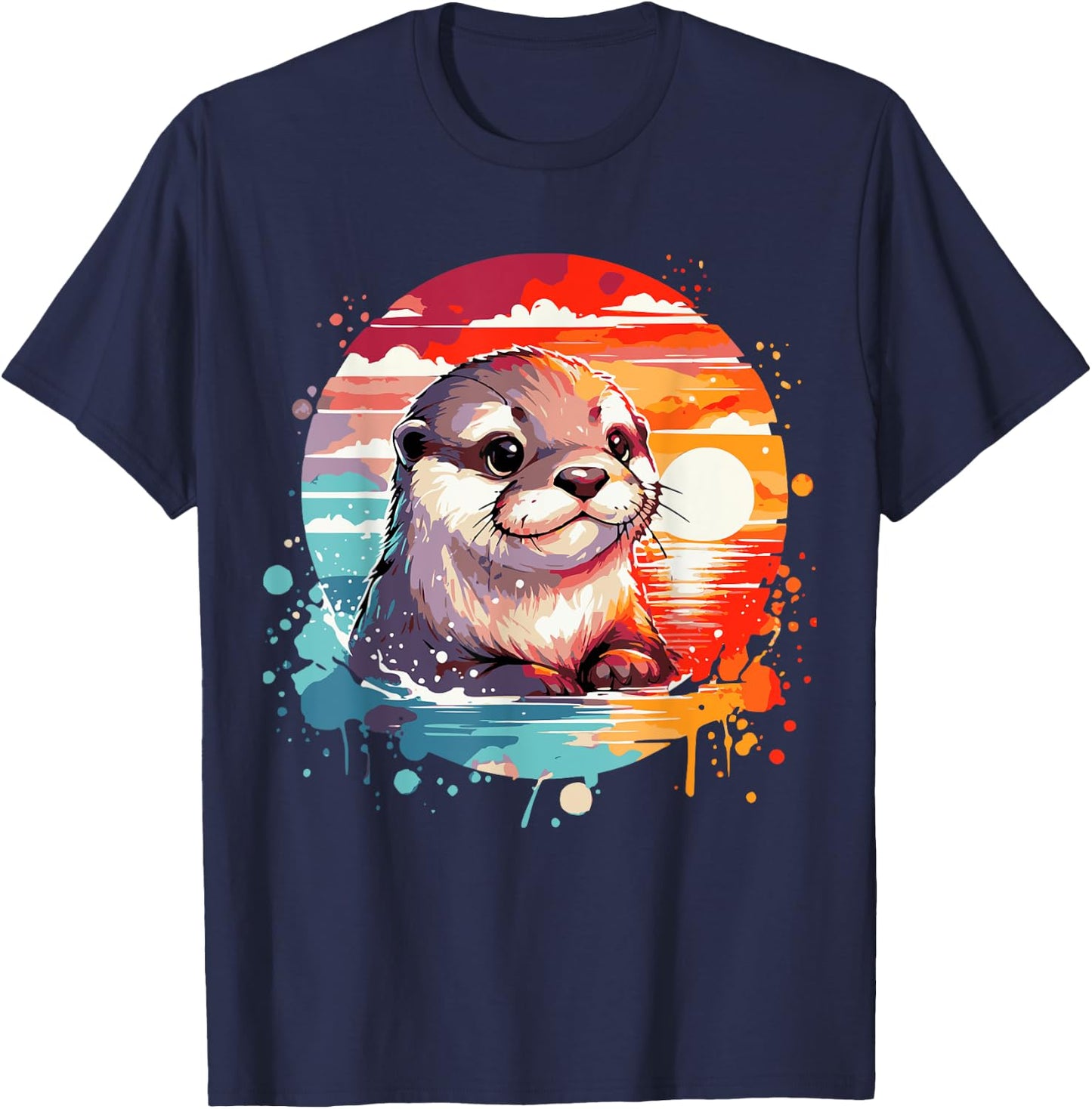 Cute Otter Spirit Animal River Otter Colorful Sunset T-Shirt - T-Shirt | Navy