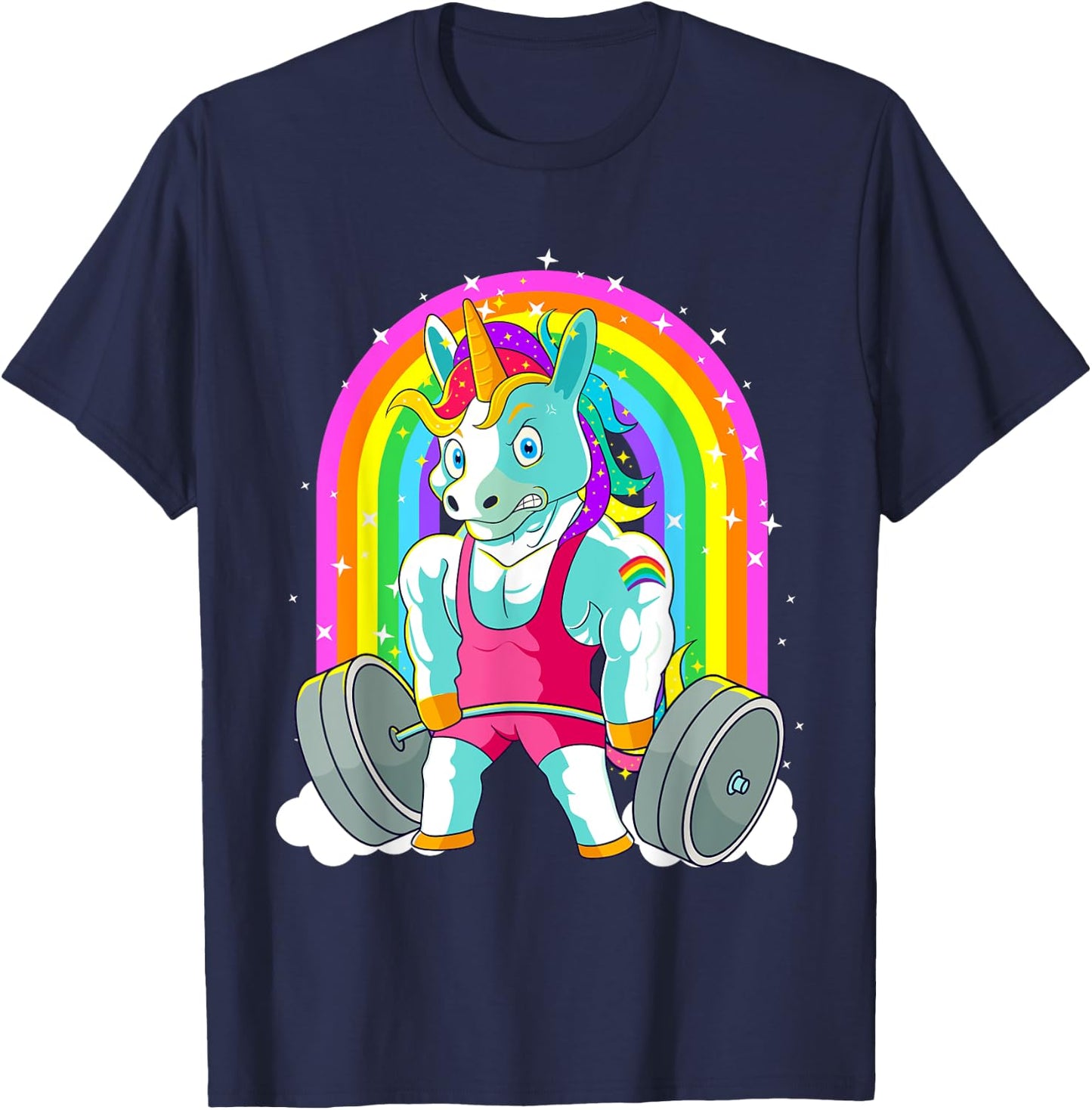 Gym Unicorn Deadlift Weightlifting Workout Pride Men Women T-Shirt - T-Shirt | Navy