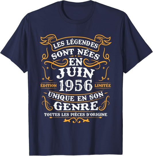 Vintage Cadeau d'anniversaire 70 Ans Nés en Juin 1956 T-Shirt - T-Shirt | Navy