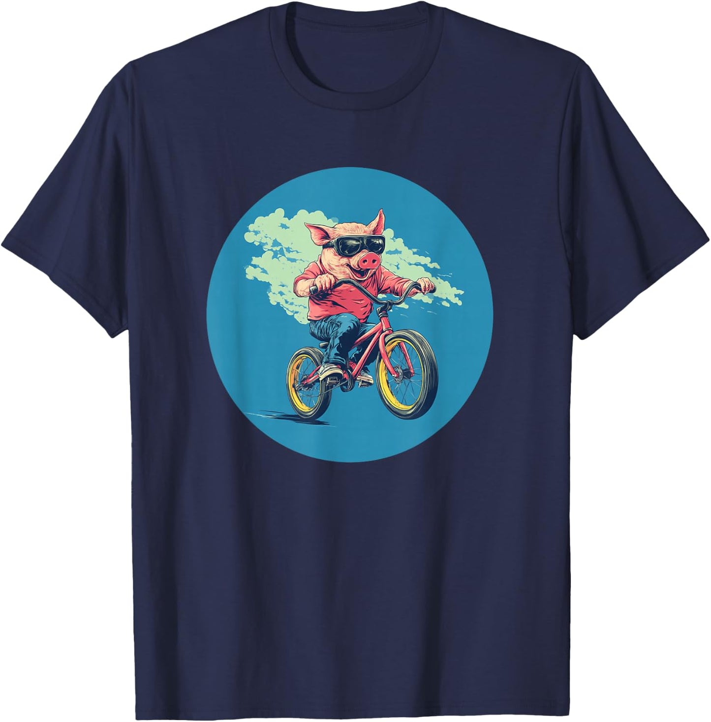 Comical Pig on a Bicycle for a Quirky Adventure T-Shirt - T-Shirt | Navy