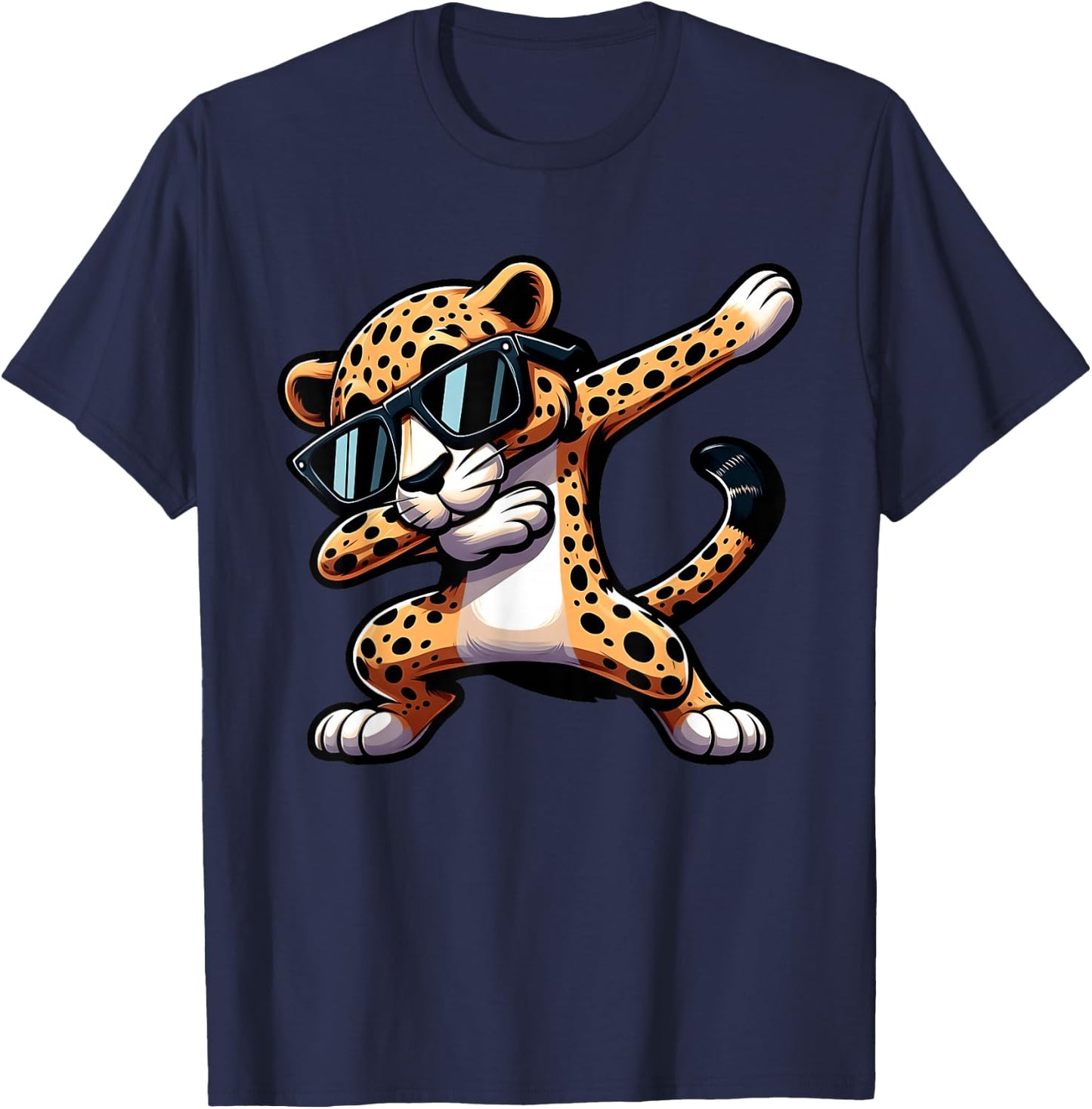 Cool Dabbing Cheetah Leopard Sunglasses Dab Dance Boys Girls T-Shirt - T-Shirt | Navy