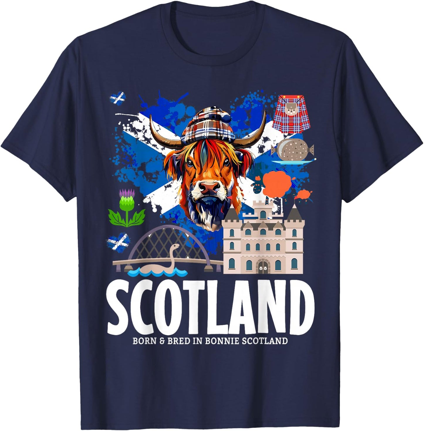 Scottish Flag Idea & Scotland Flag Highland Cow T-Shirt - T-Shirt | Navy