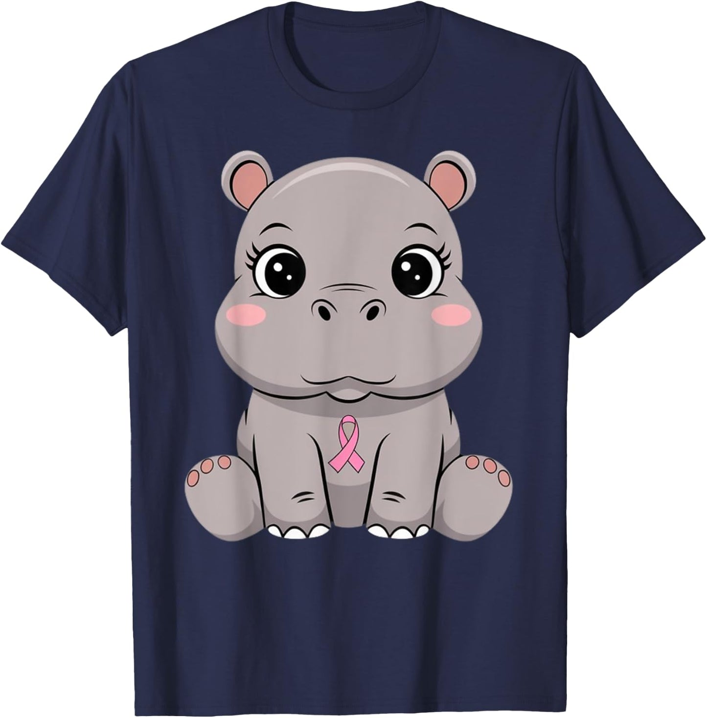 Ruban rose hippopotame espoir T-Shirt - T-Shirt | Navy