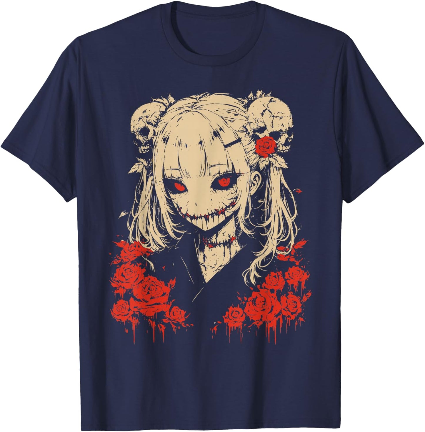 Horror Anime Manga | Japan Japanese Creepy Kawaii Goth , black T-Shirt - T-Shirt | Navy