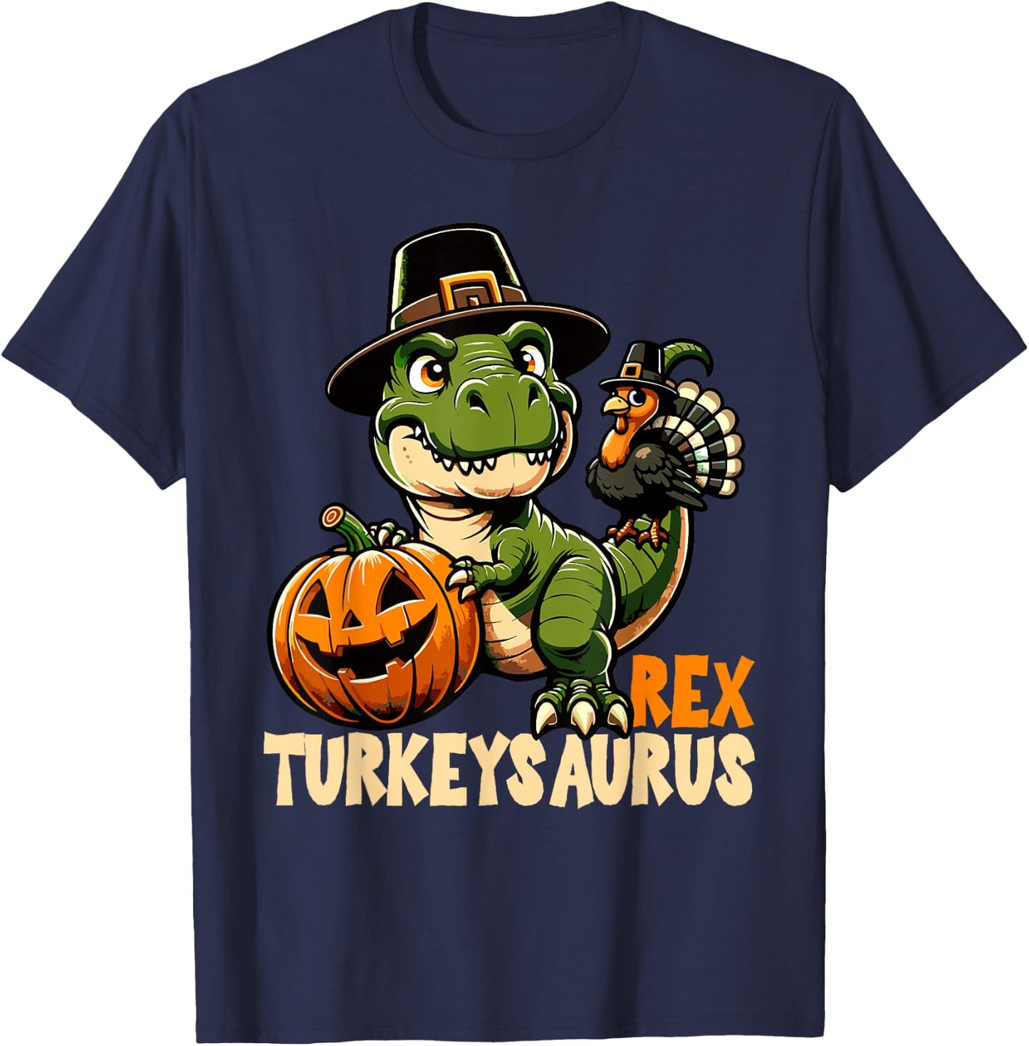 Dinosaur Thanksgiving Outfit Fall Boys Kids Toddler Turkey T-Shirt - T-Shirt | Navy