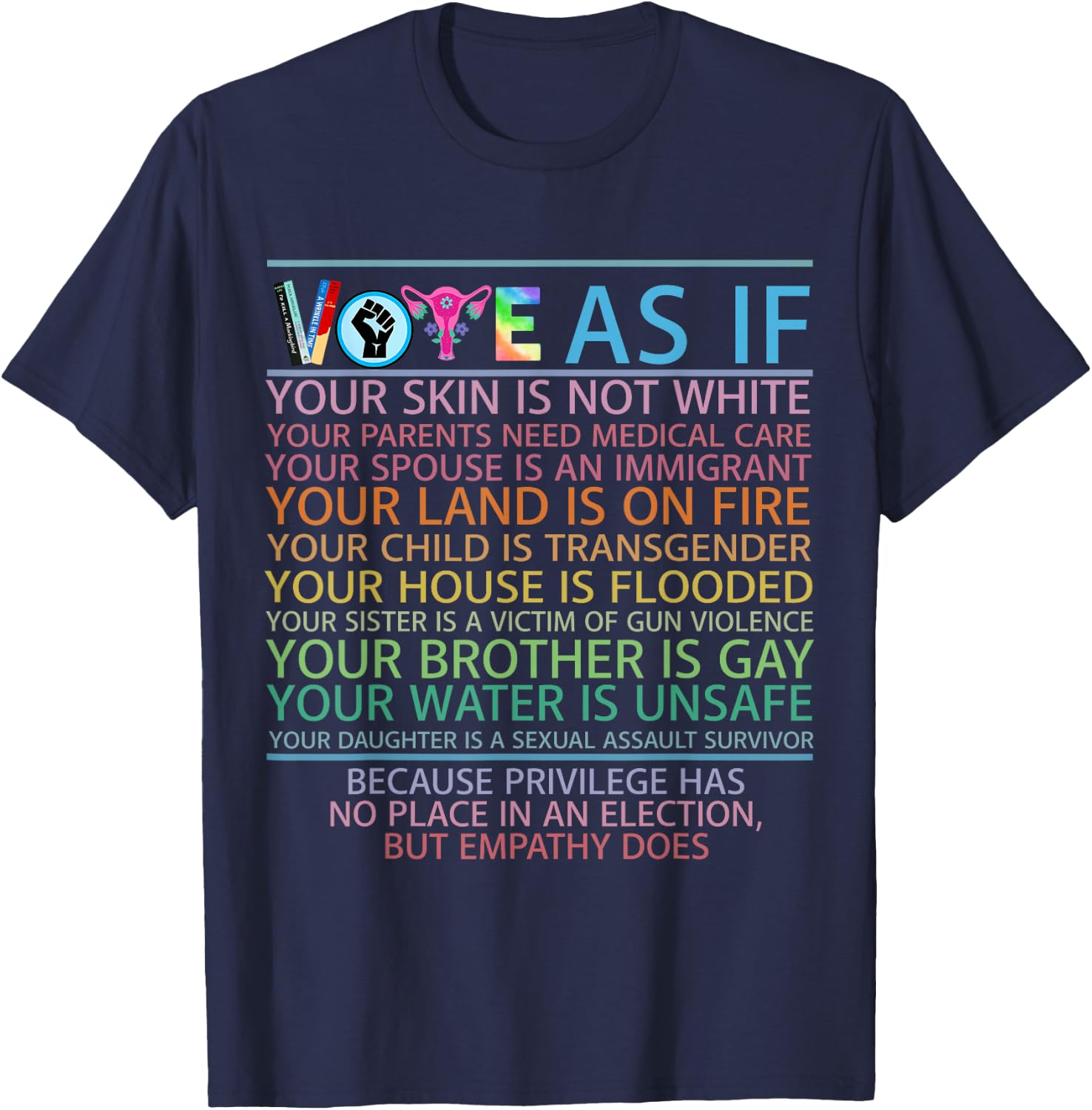 Vote As If Your Skin Is Not White Human's Rights T-Shirt - T-Shirt | Navy