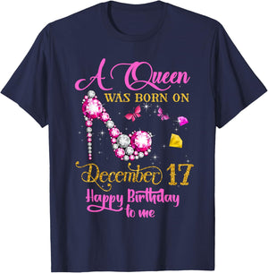 A Queen Was Born on December 17, 17th December Birthday T-Shirt - T-Shirt | Navy