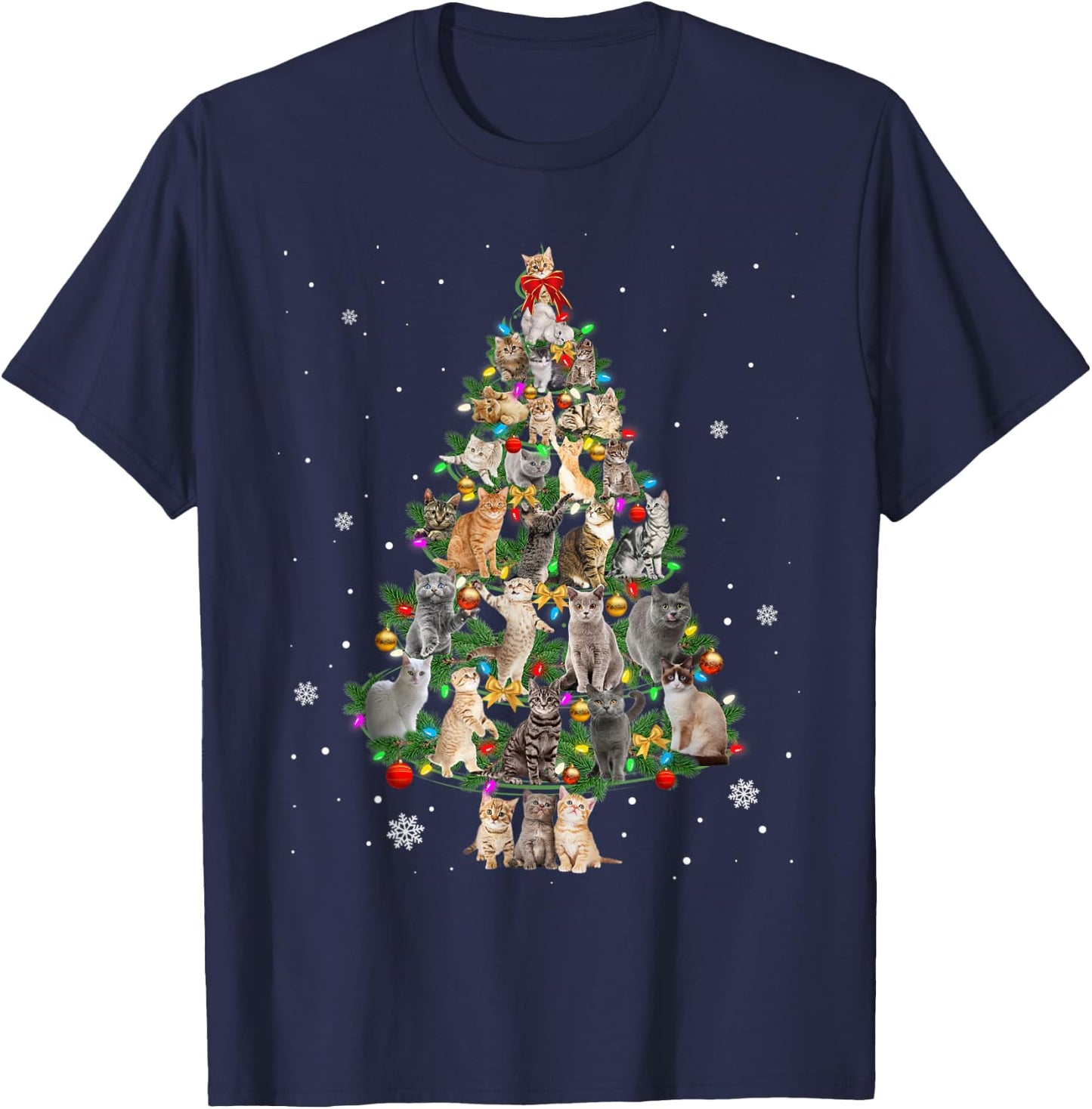 Cat Christmas Cats Tree Lights Funny Gift T-Shirt - T-Shirt | Navy