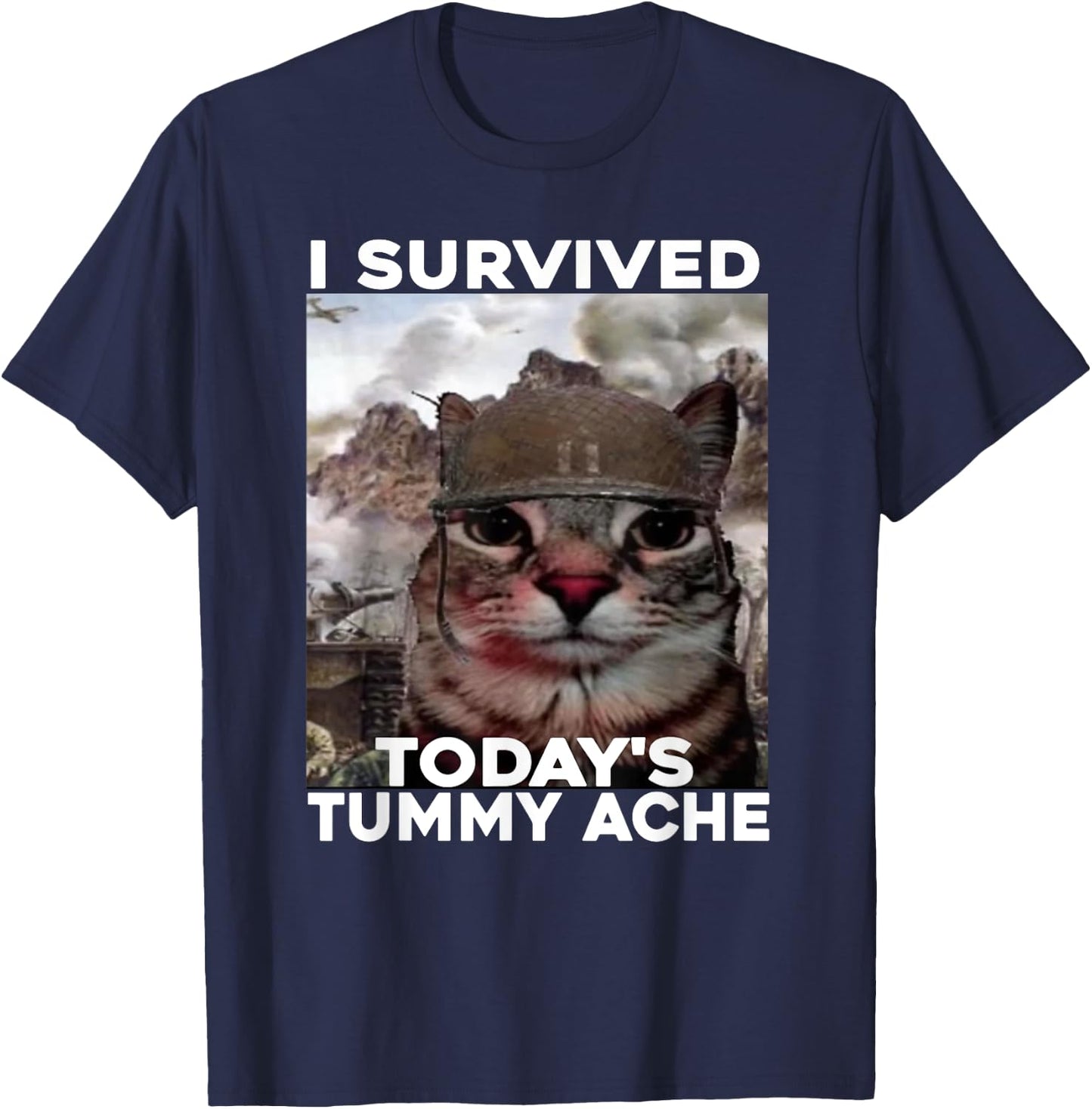 I Survived Today's Tummy Ache cat T-Shirt - T-Shirt | Navy