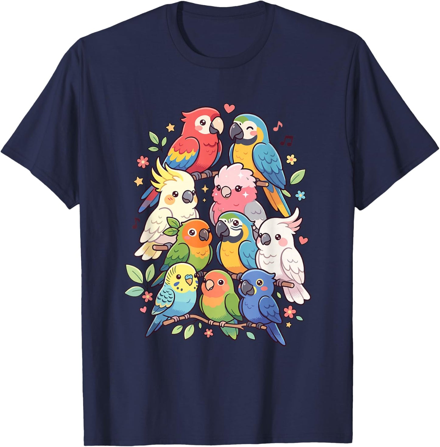 Kawaii Parrot Flock Cute Bird Aesthetic Budgie Cockatiel T-Shirt - T-Shirt | Navy