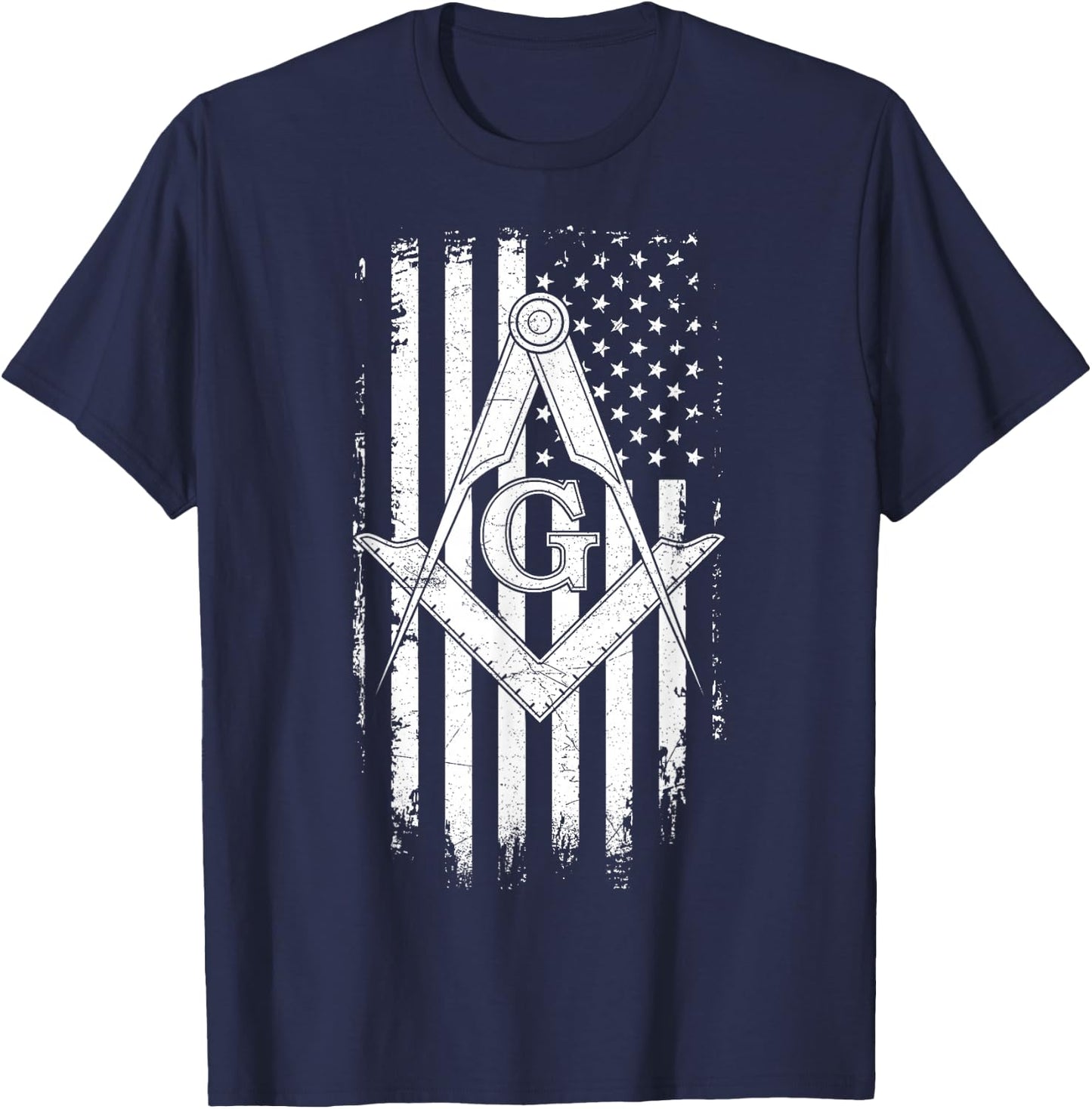 Masonic American Flag Square and Compass - Freemason T-Shirt - T-Shirt | Navy