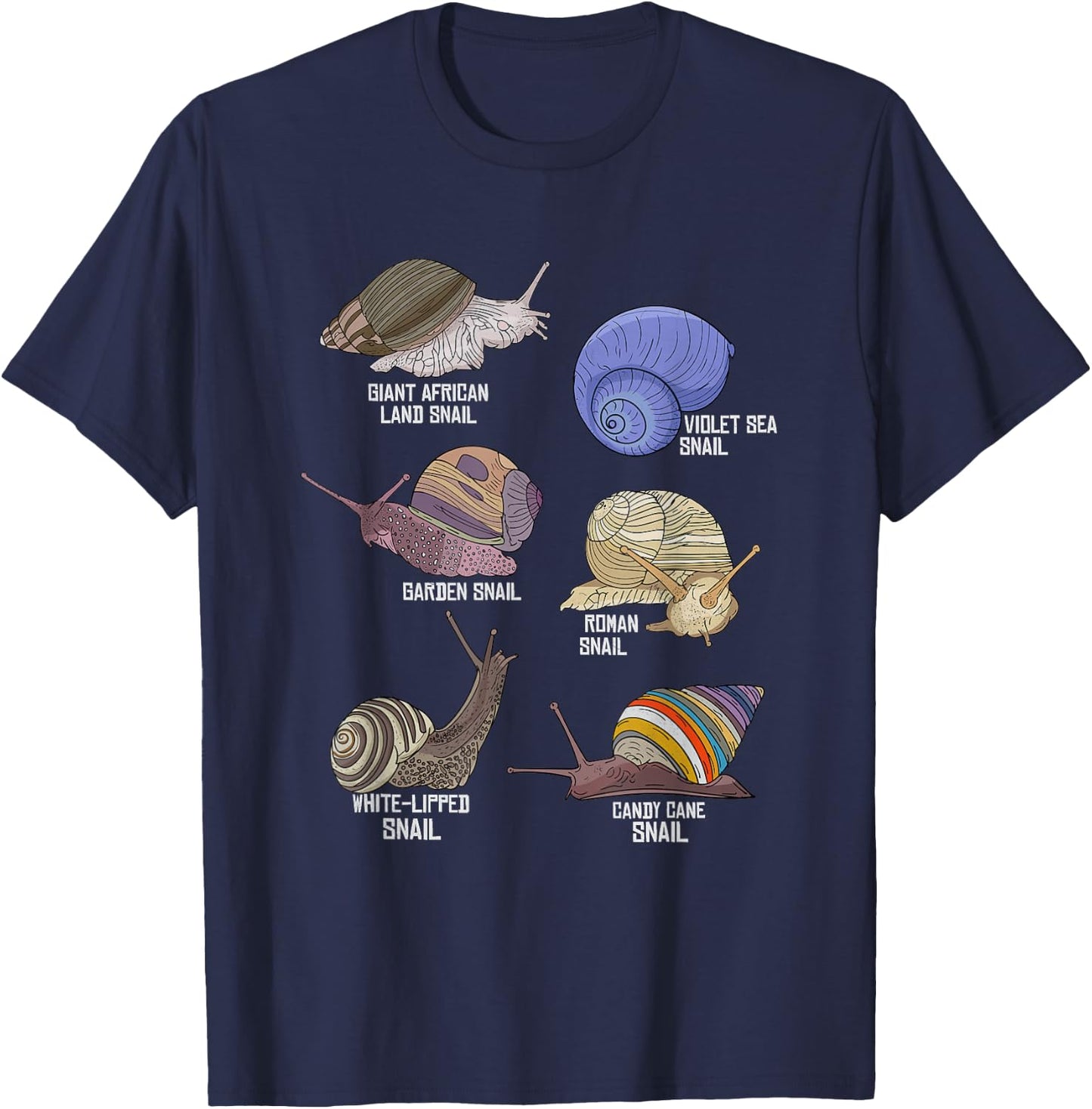 Snail Species Illustration Biology Snail Species Snails T-Shirt - T-Shirt | Navy