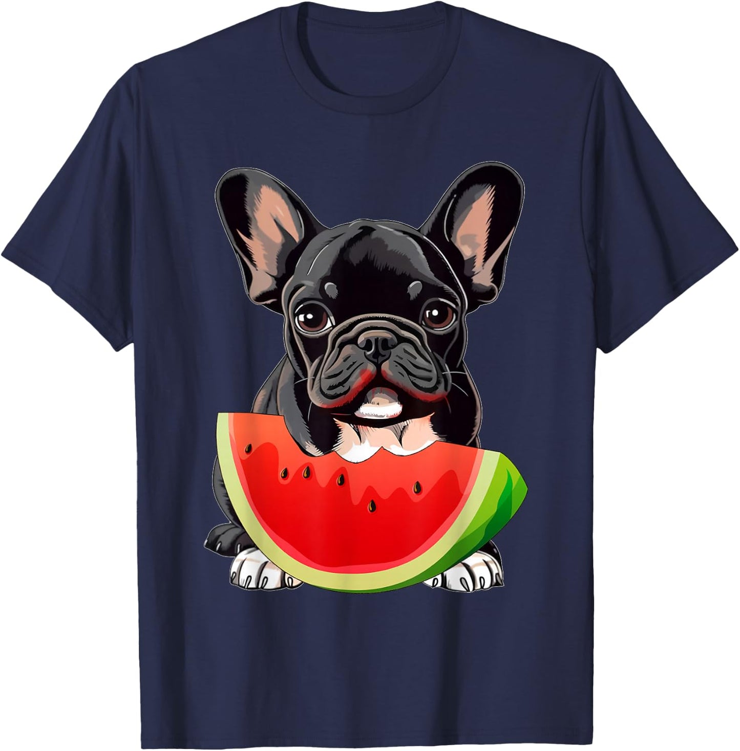 Funny French Bulldog Dog & Watermelon Slice Summer Vacation T-Shirt - T-Shirt | Navy