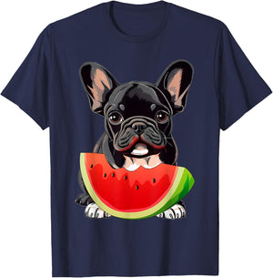 Funny French Bulldog Dog & Watermelon Slice Summer Vacation T-Shirt - T-Shirt | Navy