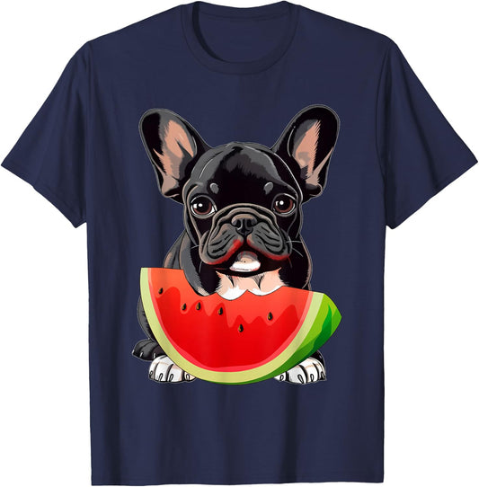 Funny French Bulldog Dog & Watermelon Slice Summer Vacation T-Shirt - T-Shirt | Navy