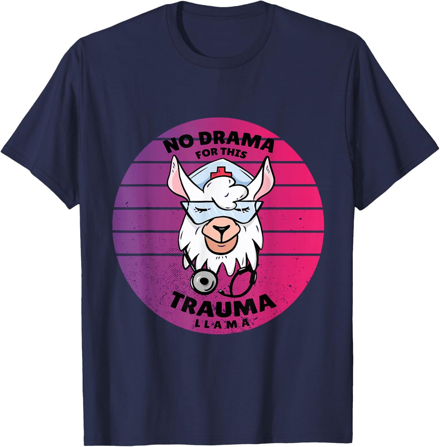 Nurse LLama No Drama Trauma Llama Hospital Nurse Alpaca T-Shirt - T-Shirt | Navy