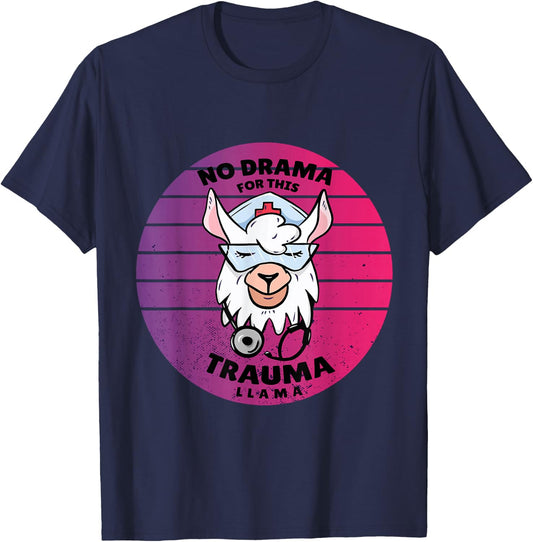 Nurse LLama No Drama Trauma Llama Hospital Nurse Alpaca T-Shirt - T-Shirt | Navy