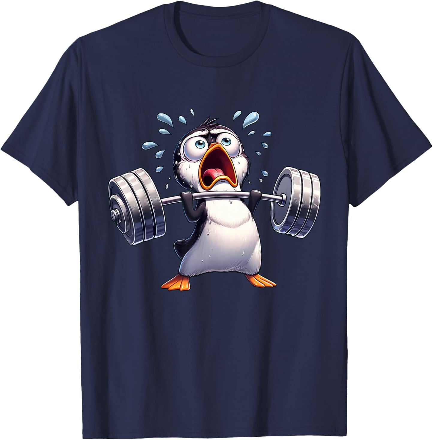 Strong Penguin Lifting Weights Workout Training T-Shirt - T-Shirt | Navy