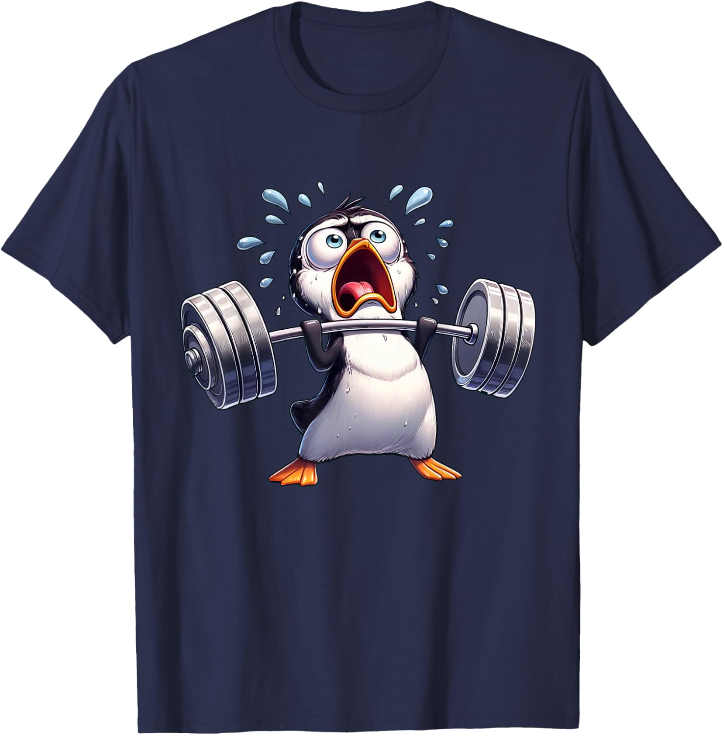Strong Penguin Lifting Weights Workout Training T-Shirt - T-Shirt | Navy