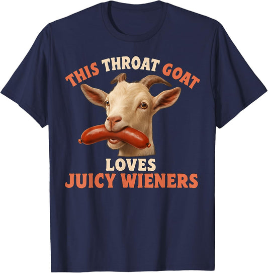 Cheeky Goat with Juicy Wieners Humor Design T-Shirt - T-Shirt | Navy