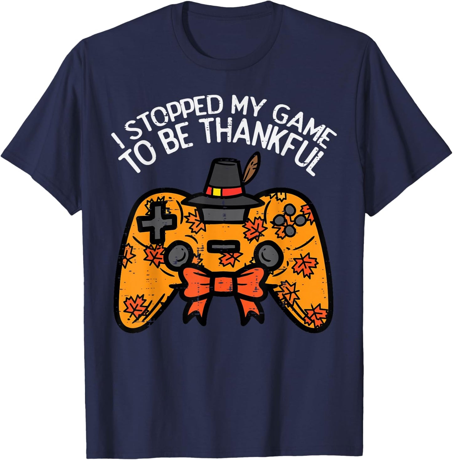 Stopped My Game Be Thankful Thanksgiving Gamer Boys Kids Men T-Shirt - T-Shirt | Navy