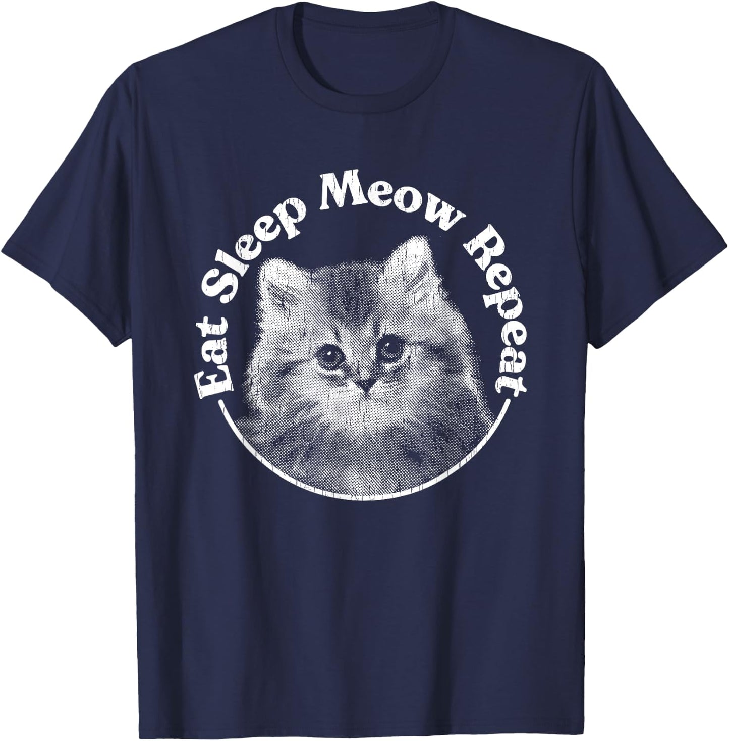 Eat Sleep Meow Repeat T-Shirt - T-Shirt | Navy
