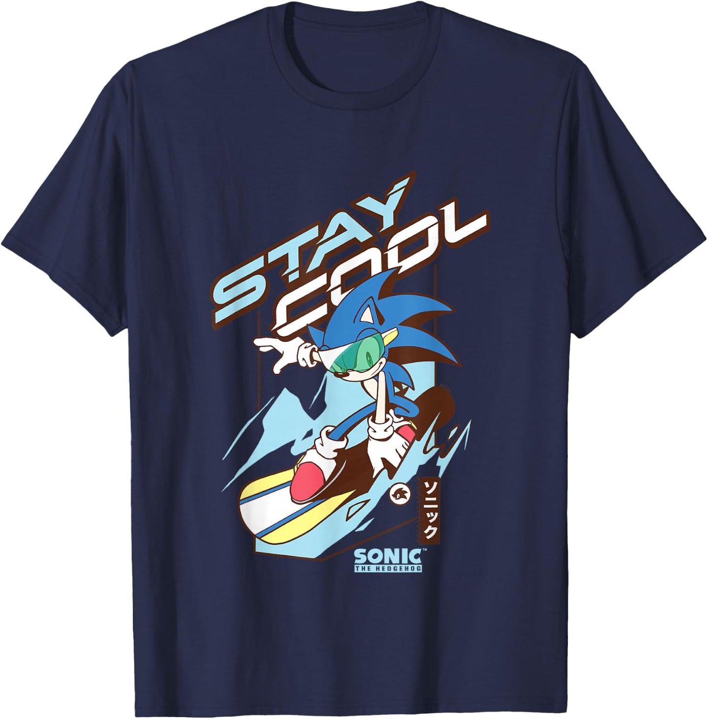 Sonic The Hedgehog Stay Cool Snowboarding Logo T-Shirt - T-Shirt | Navy