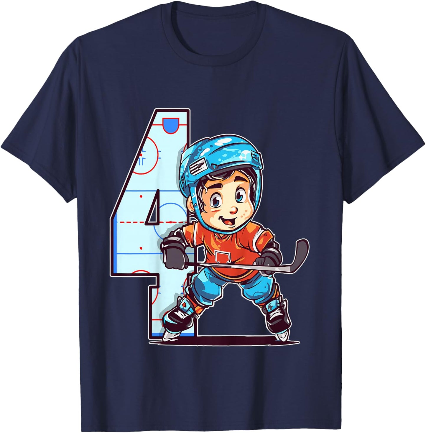 Eishockey Geburtstag - 4 Jahre alter Junge - 4. Geburtstag T-Shirt - T-Shirt | Navy