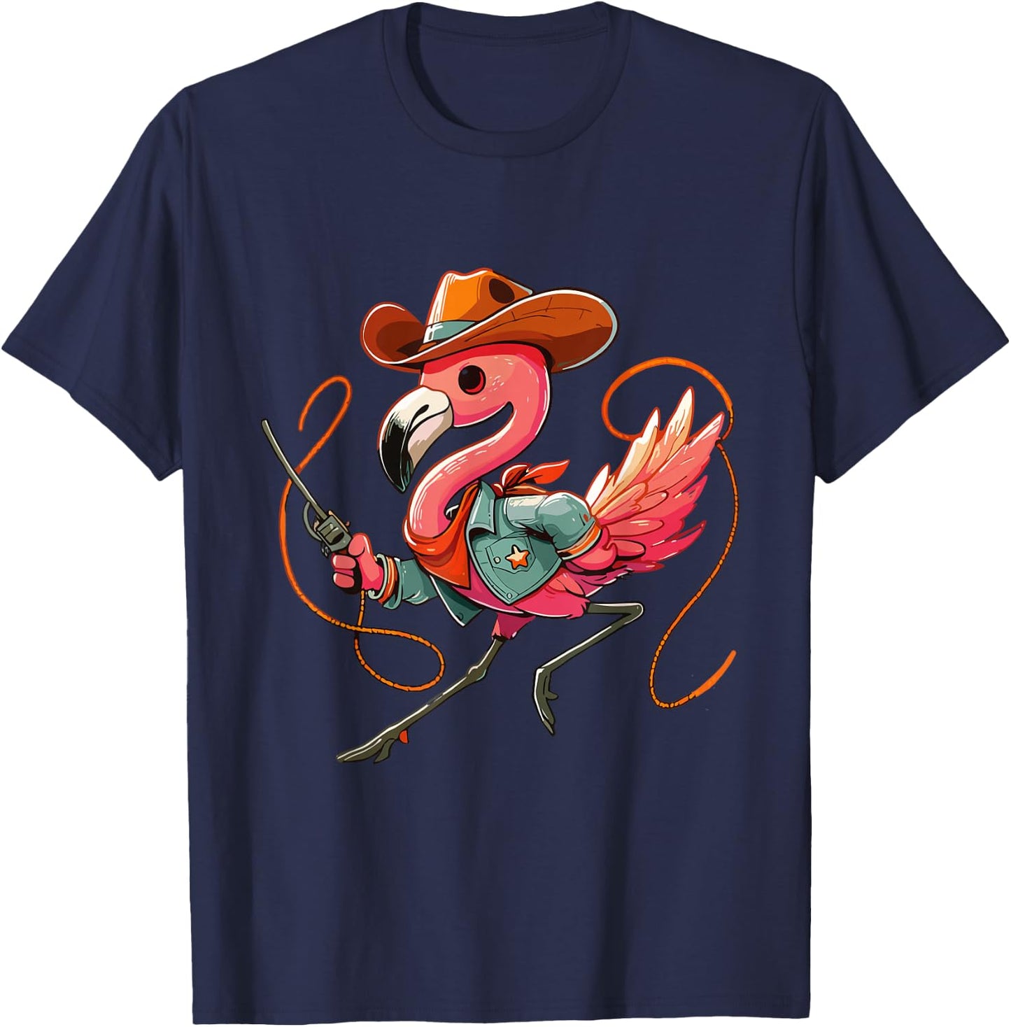 Western Rodeo Cowboy Outfit Hat Flamingo Texas Animals T-Shirt - T-Shirt | Navy