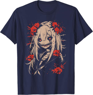 Horror Anime Manga | Japan Japanese Creepy Kawaii Goth , black T-Shirt - T-Shirt | Navy