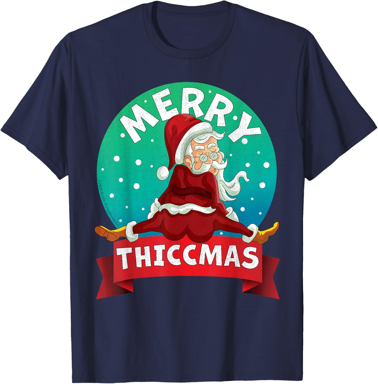 Merry Thiccmas Santa Claus Thicc Xmas Christmas Party Pajama T-Shirt - T-Shirt | Navy