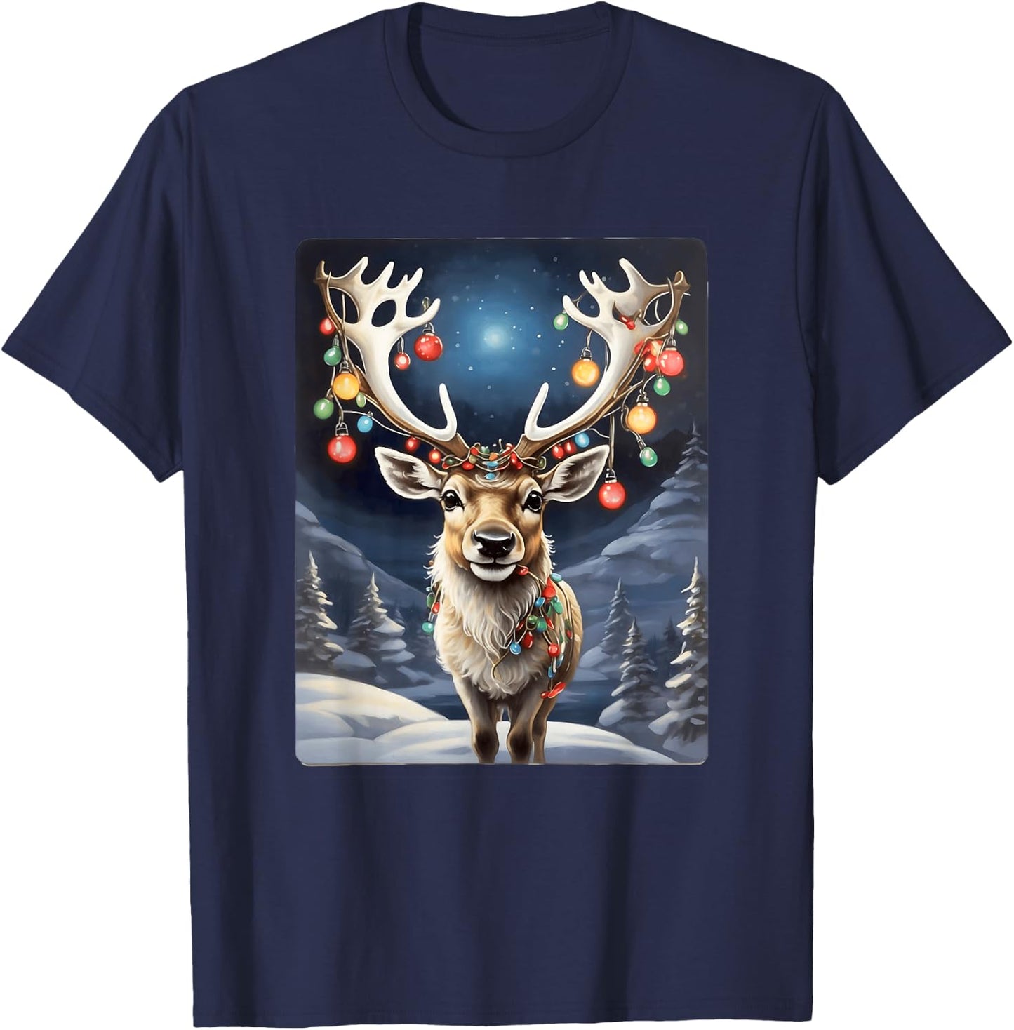 Enchanted Reindeer: Antlers Aglow in Winter Christmas Magic T-Shirt - T-Shirt | Navy