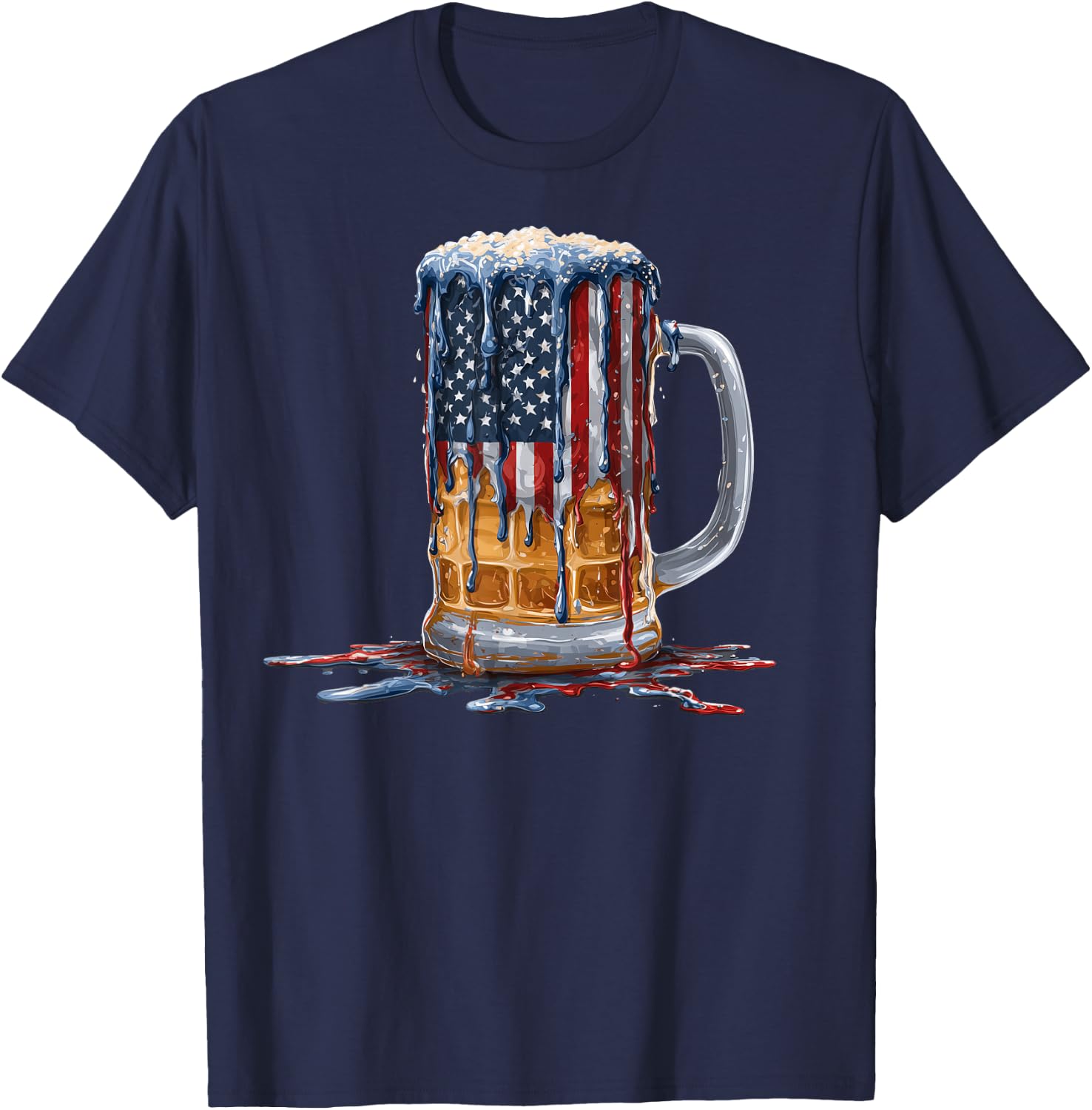 Beer Drinker Drinking American Flag USA Drip Graffiti Lover T-Shirt - T-Shirt | Navy