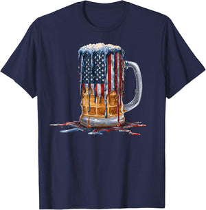 Beer Drinker Drinking American Flag USA Drip Graffiti Lover T-Shirt - T-Shirt | Navy