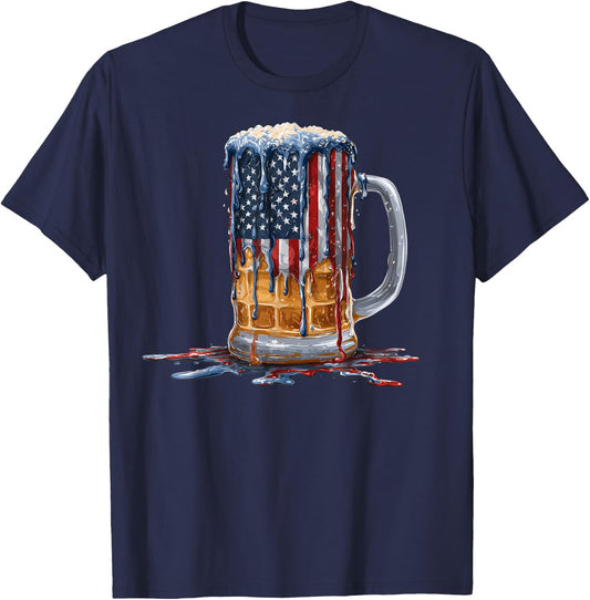 Beer Drinker Drinking American Flag USA Drip Graffiti Lover T-Shirt - T-Shirt | Navy